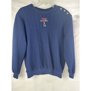 Cricket Lane Womens Vintage Polo Sweater Preppy Tennis 90’s Navy Roses Bow Med
